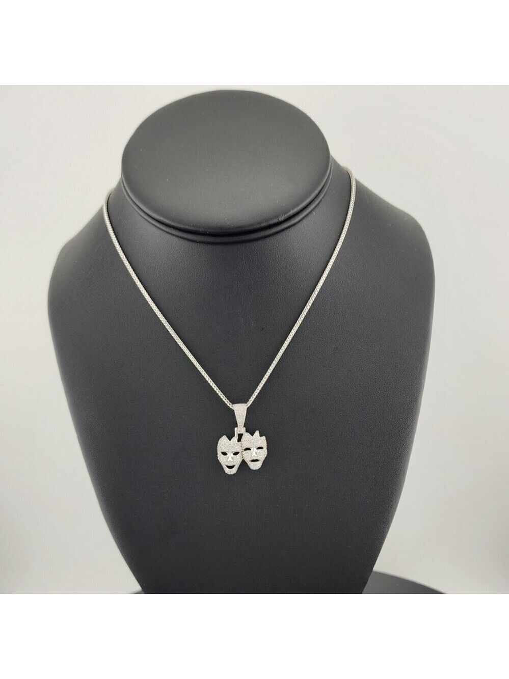 925 Sterling Silver Theater Mask Necklace – Dual Face Drama Pendant